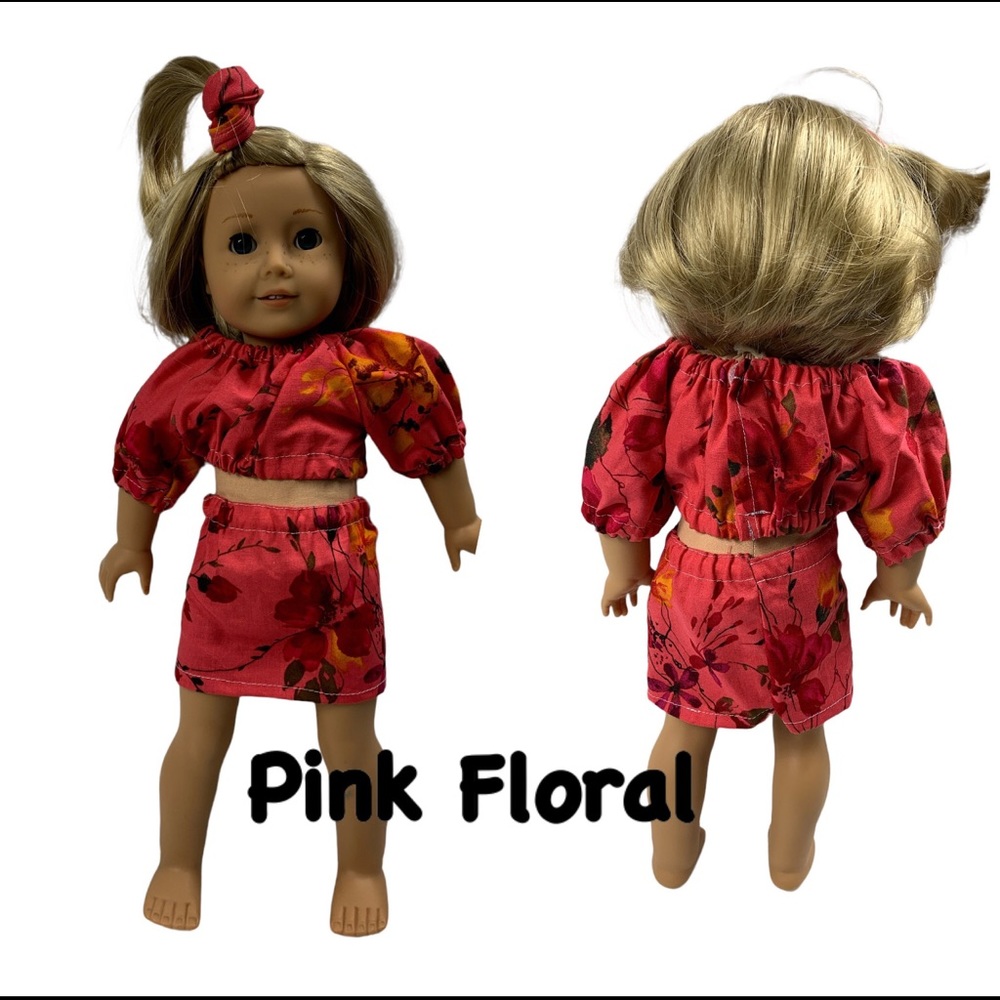 18” Doll Clothes- Crop Top, Skirt, PLUS a Matching Scrunchie For Doll and You